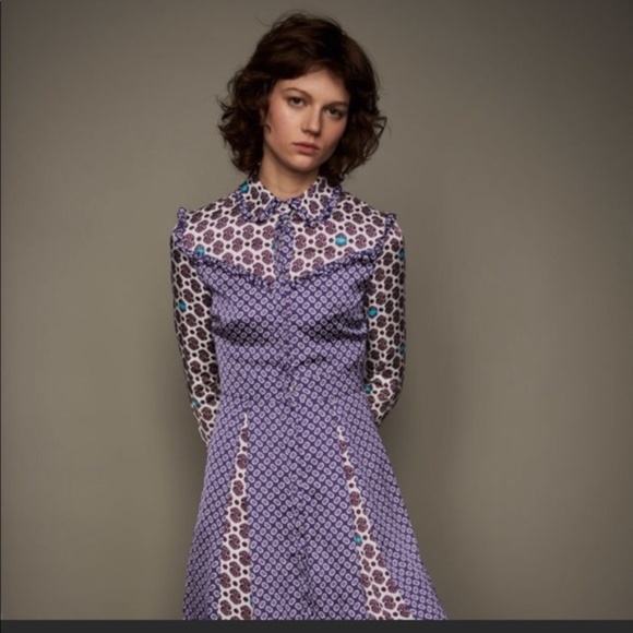 MAJE - PURPLE PRINTED BUTTON UP DRESS - Picture 3 of 7